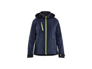 Women’s Lightweight Lined Winter Jacket Softshell - Dark navy blue/Hi-vis yellow - L