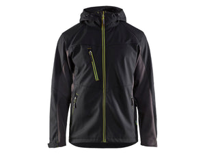 Softshell jacket with hood - Black/Hi-vis yellow - 4XL