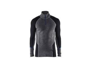 Socks and Boxers zip-neck top WARM 100% merino - Mid grey/Black - 4XL