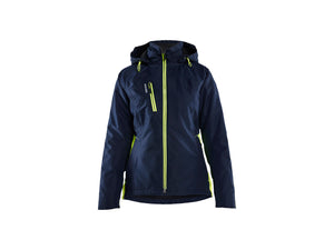 Women's Lightweight lined Winter Jacket - Dark navy blue/Hi-vis yellow - L