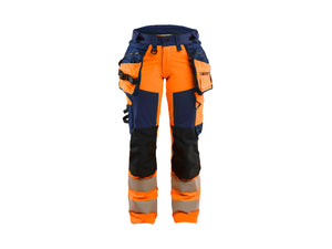 Women's Hi-Vis Work Trousers 4-way stretch - Orange/Navy blue - 10R