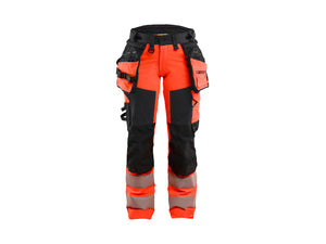 Women's Hi-Vis Work Trousers 4-way stretch - Red hi-vis/black - 10R