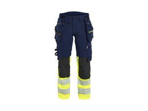 Women's Hi-Vis Work Trousers 4-way stretch - Navy blue/Hi-vis yellow - 10R