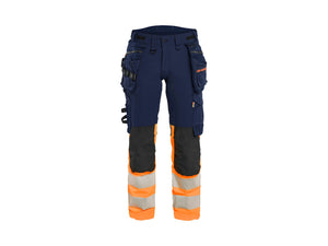 Women's Hi-Vis Work Trousers 4-way stretch - Navy blue/Orange - 10R