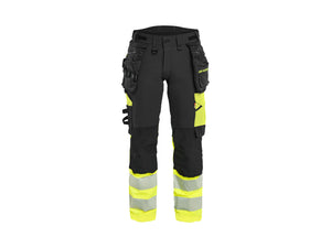 Women's Hi-Vis Work Trousers 4-way stretch - Black/Hi-vis yellow - 10R