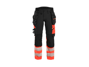Women's Hi-Vis Work Trousers 4-way stretch - Black/Red hi-vis - 10R