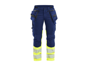 Women's Hi-vis Work Trousers Stretch - Navy blue/Hi-vis yellow - 10R