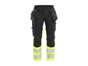 Women's Hi-vis Work Trousers Stretch - Black/Hi-vis yellow - 10R