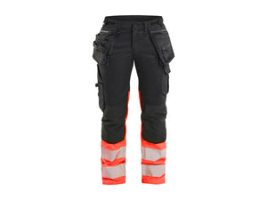 Women's Hi-vis Work Trousers Stretch - Black/Red hi-vis - 10R