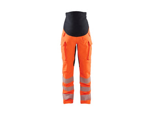 Women's hi-Vis 4-way stretch maternity Work Trousers - Orange/Black - L