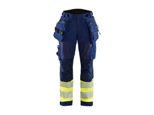 Women's Hi-Vis softshell Work Trousers - Navy blue/Hi-vis yellow - 10R