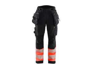 Women's Hi-Vis softshell Work Trousers - Black/Red hi-vis - 10R