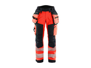 Women's Hi-Vis softshell Work Trousers - Red hi-vis/black - 10R