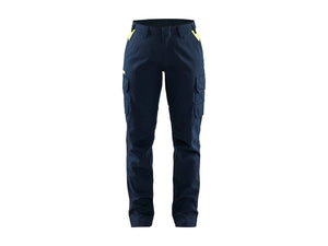 Women's industry Work Trousers stretch - Dark navy blue/Hi-vis yellow - 10R