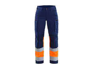 Women's Hi-Vis Work Trousers with stretch - Navy blue/Orange - 10R
