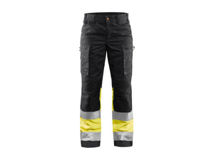 Women's Hi-Vis Work Trousers with stretch - Black/Hi-vis yellow - 10R