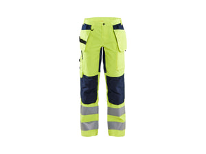 Women's Hi-Vis Work Trousers with stretch - Hi-vis yellow/navy blue - 10R