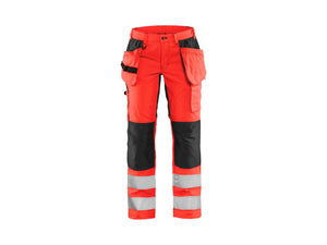Women's Hi-Vis Work Trousers with stretch - Red hi-vis/black - 10R