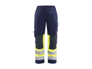 Women's Multinorm Work Trousers - Navy blue/Hi-vis yellow - 10R