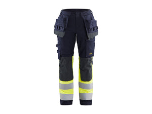 Women's Multinorm inherent Work Trousers with Stretch - Navy blue/Hi-vis yellow - 10R