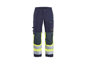 Women's Multinorm inherent Work Trousers with stretch - Navy blue/Hi-vis yellow - 10R