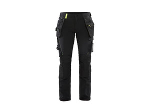 Women's 4-way stretch craftsman Work Trousers - Black/Hi-vis yellow - 10R