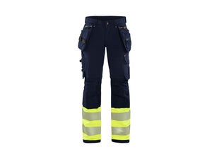 Women's hi-vis trouser with 4-way-stretch - Navy blue/Hi-vis yellow - 10R