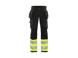 Women's hi-vis trouser with 4-way-stretch - Black/Hi-vis yellow - 10R
