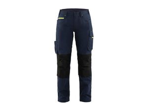 Women's service Work Trousers with stretch - Dark navy blue/Hi-vis yellow - 10R