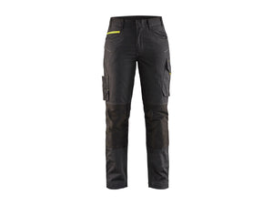 Women's service Work Trousers with stretch - Black/Hi-vis yellow - 10R