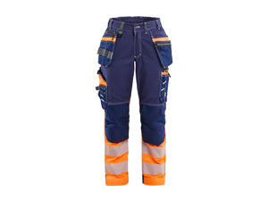 Women's Hi-vis Work Trousers with Stretch - Navy Blue/Orange - 10R
