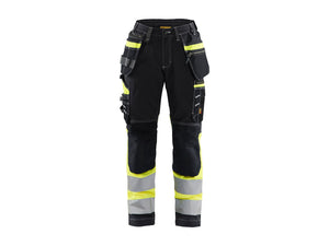 Women's Hi-vis Work Trousers with Stretch - Black/Hi-vis yellow - 10R