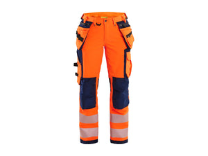 Women's Hi-Vis Work Trousers with 4-way-stretch - Orange/Navy blue - 10R
