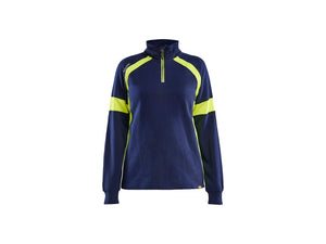 Blaklader Women's Sweatshirt with Hi-vis - Navy blue/Hi-vis yellow