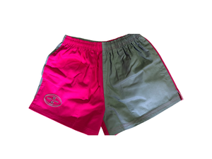 Muck & Maul Two Tone Harlequin Rugby Shorts - Hot Pink and Grey