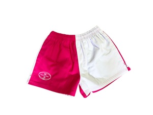 Muck & Maul Two Tone Harlequin Rugby Shorts - Hot Pink and White