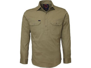 Khaki Long Sleeved Closed Australian Work Shirt