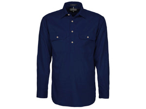 Ritemate Pilbara Men's Australian Style Closed Front L/S Shirt - Summer Lightweight - French Navy