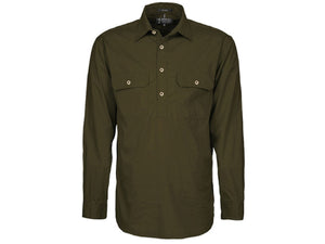 Ritemate Pilbara Men's Australian Style Closed Front L/S Shirt - Summer Lightweight - Olive