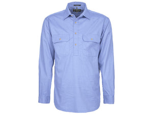 Ritemate Pilbara Men's Australian Style Closed Front L/S Shirt - Summer Lightweight - Pale Blue