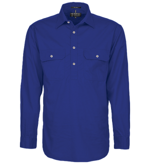 Ritemate Pilbara Men's Australian Style Closed Front L/S Shirt - Summer Lightweight - Royal