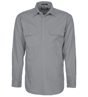 Ritemate Pilbara Men's Australian Style Closed Front L/S Shirt - Summer Lightweight - Silver