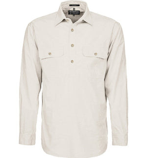 Ritemate Pilbara Men's Australian Style Closed Front L/S Shirt - Summer Lightweight - Stone