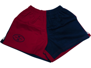Muck & Maul Two Tone Harlequin Rugby Shorts - Burgundy and Navy