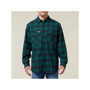 Hard Yakka Long Sleeve Check Flannel Shirt - Green