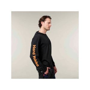 Hard Yakka Hooded Long Sleeve Tee - Black