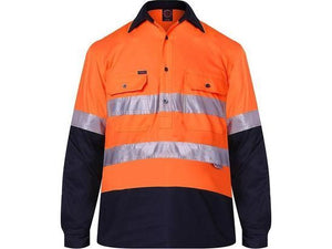 Ritemate Cotton Closed Front Long Sleeved Work Shirt with 3M tape (Non ISO 20471) - RM107VCFR - Orange/Navy