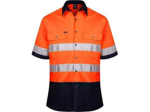 Ritemate Cotton Open Front Short Sleeved Work Shirt with 3M Tape (Non ISO 20471) - RM107V2RS - Orange/Navy
