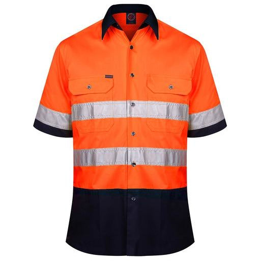 Cotton Open Front Short Sleeved Work Shirt with 3M Tape (Non ISO 20471) - RM107V2RS