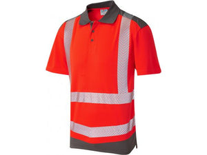 Leo Peppercombe ISO 20471 Class 2 Coolviz Plus Polo Shirt - Red/Grey
